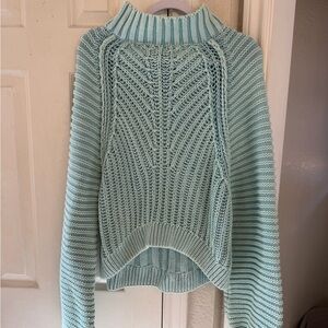 Free People Knit Sweater Medium Seafoam Blue Mock Neck